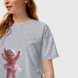 Женская футболка хлопок Oversize Кошечка балерина - фото 2