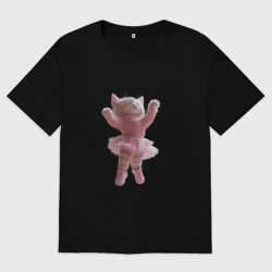 Женская футболка хлопок Oversize Кошечка балерина