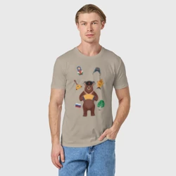 Мужская футболка хлопок Медведь с балалайкой в ушанке и матрёшка - фото 2