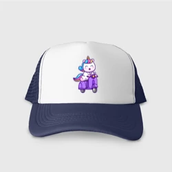 Кепка тракер с сеткой Единорог на мотороллере