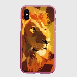 Чехол для iPhone XS Max матовый Лев - поп арт лоу-поли голова
