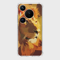 Чехол для Huawei Pura 70 Pro Лев - поп арт лоу-поли голова