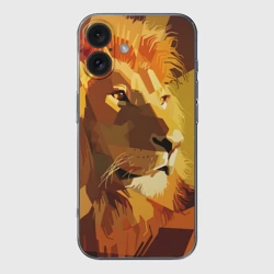 Чехол для iPhone 16 силиконовый с защитой камеры Лев - поп арт лоу-поли голова