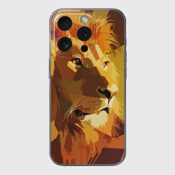 Чехол для iPhone 15 Pro Max силиконовый с защитой камеры Лев - поп арт лоу-поли голова