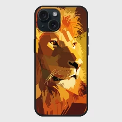 Чехол силиконовый для Apple iPhone 15 матовый Лев - поп арт лоу-поли голова