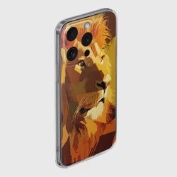 Чехол для iPhone 15 Pro Max силиконовый с защитой камеры Лев - поп арт лоу-поли голова - фото 2