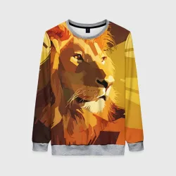 Женский свитшот 3D Лев - поп арт лоу-поли голова