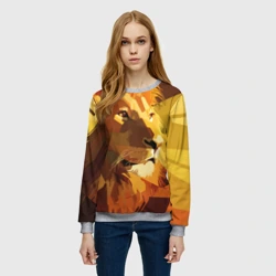 Женский свитшот 3D Лев - поп арт лоу-поли голова - фото 2