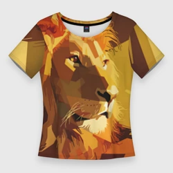 Женская футболка 3D Slim Лев - поп арт лоу-поли голова