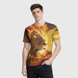 Мужская футболка 3D Лев - поп арт лоу-поли голова - фото 2