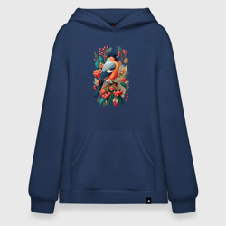 Худи SuperOversize хлопок Снегирь на ветке с рябиной
