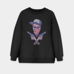 Женский свитшот oversize без начеса хлопок Gangsta skull