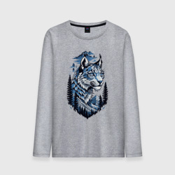 Мужской лонгслив хлопок Рысь тайга елки