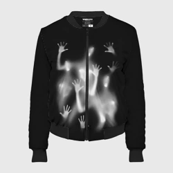 Женский бомбер 3D Белые призрачные силуэты Y2K