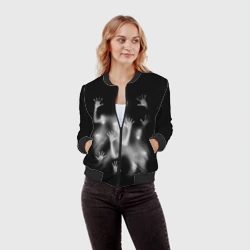 Женский бомбер 3D Белые призрачные силуэты Y2K - фото 2