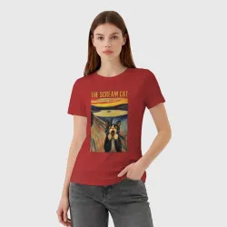 Женская футболка хлопок The scream cat art - фото 2