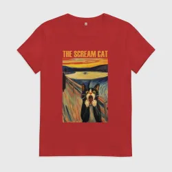 Женская футболка хлопок The scream cat art
