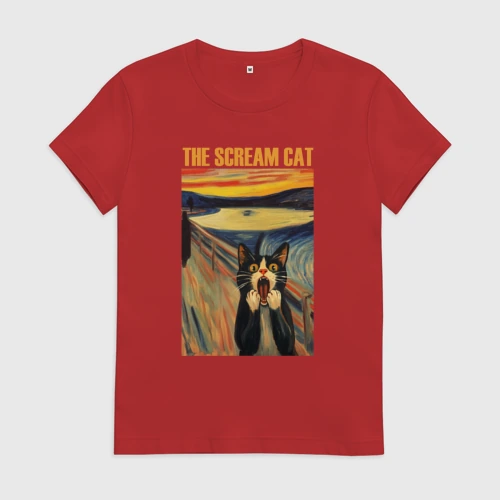Женская футболка хлопок The scream cat art
