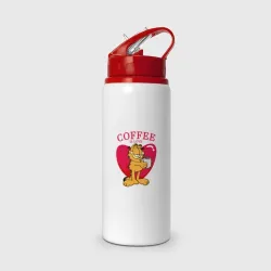 Бутылка для воды с трубочкой Coffee is love Гарфилд