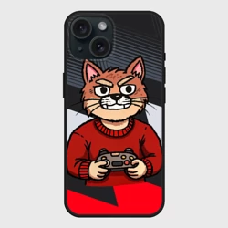 Чехол силиконовый для Apple iPhone 15 матовый Злой кот киберспортсмен 