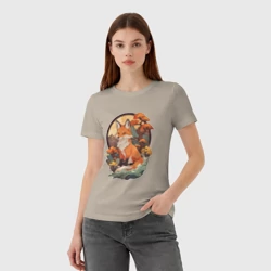 Женская футболка хлопок Лиса в японском стиле на фоне гор - фото 2