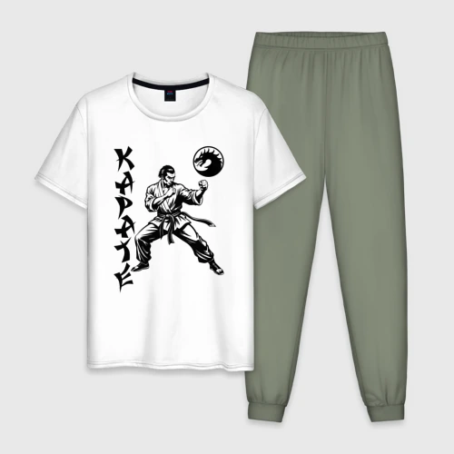 Мужская пижама с белой футболкой хлопок Karate fighter