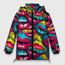Женская зимняя куртка Oversize Pop art граффити губы женские с блеском паттерном красочным