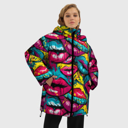 Женская зимняя куртка Oversize Pop art граффити губы женские с блеском паттерном красочным - фото 2