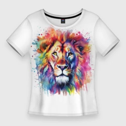 Женская футболка 3D Slim Лев портрет акварельный