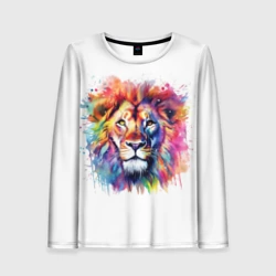 Женский лонгслив 3D Лев портрет акварельный
