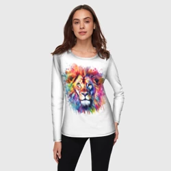 Женский лонгслив 3D Лев портрет акварельный - фото 2