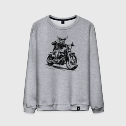 Мужской свитшот хлопок Бык байкер на мотоцикле чоппере или корова