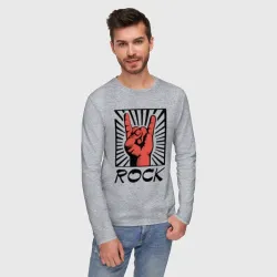 Мужской лонгслив хлопок Rock - жест коза - фото 3
