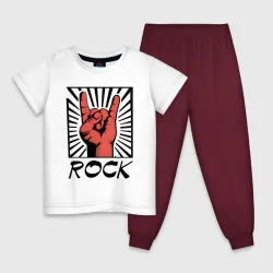 Детская пижама с белой футболкой Rock - жест коза