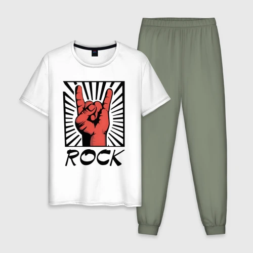 Мужская пижама с белой футболкой хлопок Rock - жест коза