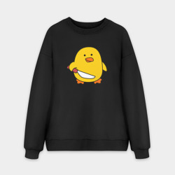 Мужской свитшот oversize без начеса хлопок Желтый утенок с ножом мем