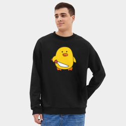Мужской свитшот oversize без начеса хлопок Желтый утенок с ножом мем - фото 2