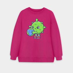 Женский свитшот oversize без начеса хлопок Вирус и планета