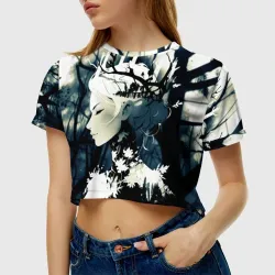 Женская футболка Crop-top 3D Лесная фея среди веток деревьев - фото 2