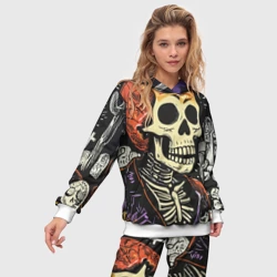 Женский костюм с толстовкой 3D Мексиканский скелет в пиджаке на кладбище - фото 2