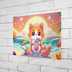 Холст прямоугольный Котик на пляже пьет коктейль - фото 2