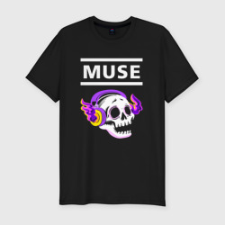 Мужская футболка хлопок Slim Muse - неоновый череп
