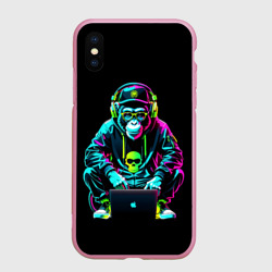 Чехол для iPhone XS Max матовый Неоновая обезьяна хакер в хип хоп стиле
