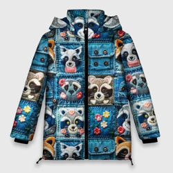 Женская зимняя куртка Oversize Пэчворк с энотами