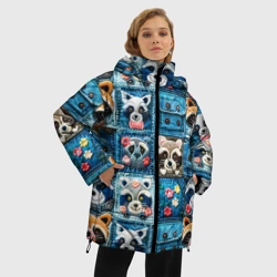 Женская зимняя куртка Oversize Пэчворк с энотами - фото 2