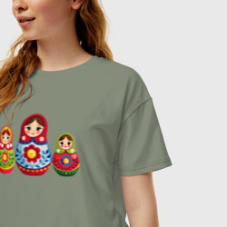 Женская футболка хлопок Oversize Три ярких матрёшки - фото 2