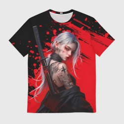 Мужская футболка 3D Татуированная девушка аниме с катаной