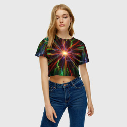 Женская футболка Crop-top 3D Абстрактная энергия космоса - вспышка электро разряда - фото 2