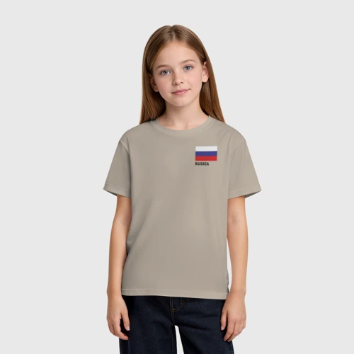 Детская футболка хлопок с принтом Россия карта и флаг, фото на моделе #1