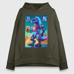 Женское худи Oversize хлопок Beersaur neon glow - meme